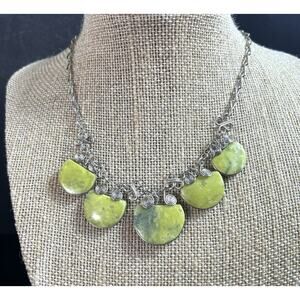 Serpentine Semiprecious Stone & Alpaca Silver Handmade Necklace From Peru NEW